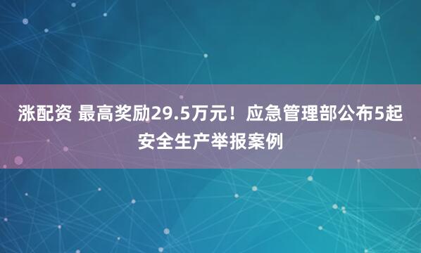 涨配资 最高奖励29.5万元！应急管理部公布5起安全生产举报案例